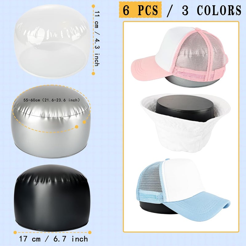 Skyebed 6 Pack Inflatable Hat Holder Round Portable Hat Display Caps Stand with Pump for Baseball Multiple Hats Wigs, 3 Color - Image 2